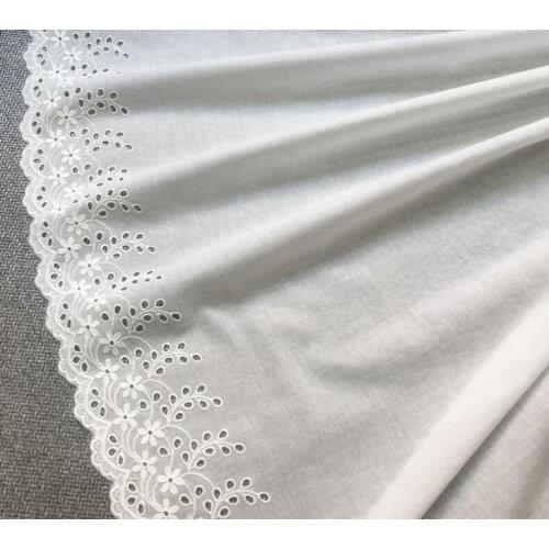 1 Yard Retro Cotton Lace Fabric Off White Embroidered Eyelet Floral Bridal Fabric Home Decor Sewing Supplies