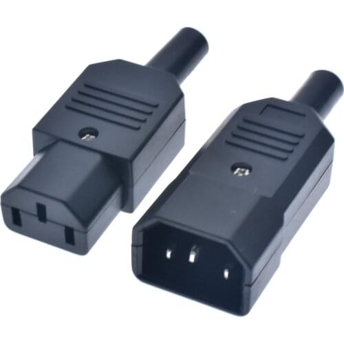 2PCS IEC Straight Cable Plug Connector C13 C14 10A 250V Black female&male Plug Rewirable Power Connector 3 pin AC Socket