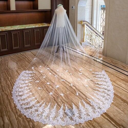 3M 1L Real Image Veil New One-Layer Lace Appliques Ivory White Cathedral Long Veils Wedding Accessories Free Comb Bridal Veil