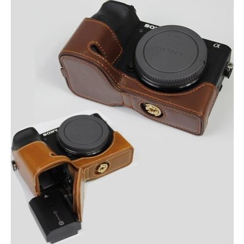 Portable PU Leather case Camera bag For SONY A6600 ILCE-6600 Protective half shell hard cover With Battery Opening
