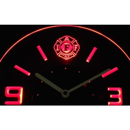 Cnc0136 Fire Rescue IAFF FireFighters Department Illuminated 3D Neon Light LED Clock