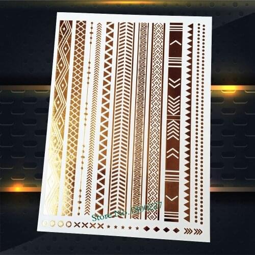 Long Lasting Gold Flash Tattoo Sticker, 20x15CM Henna Temporary Tattoo Jewelry Bracelet Sticker, Fake Metallic Waterproof Tattoo