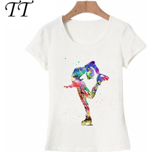 Harajuku Figure Skating Girl watercolor art T-Shirt Summer women t-shirt maiden cute casual Tees colorful Dancer female Tops