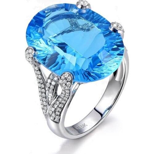 Hainon Top Quality Luxury Sky blue Crystal Stones Oval Ring Silver Color Wedding Engagement Romantic Rings Pormises Jewelry