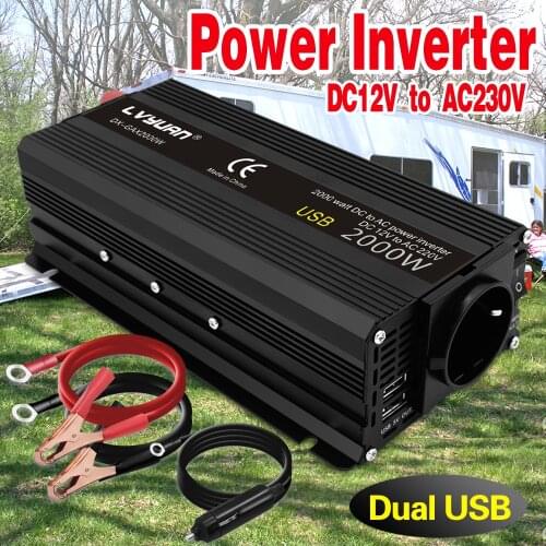 Inverter 12V 220V 2000W Peak Power Car Inverter 2 USB EU AC Outlets Power Inverter инвертор 12v 220v преобразователь 12в 220в