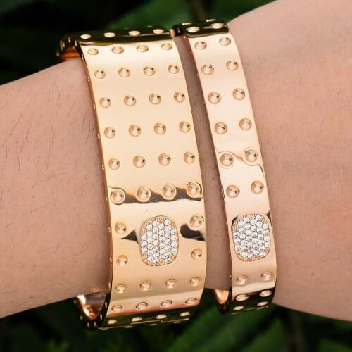 Jimbora Original Design Luxury wide Bangle Jewelry For Women Full Micro Cubic Zircon Jewelry Bangle for Women Girls Party 2021