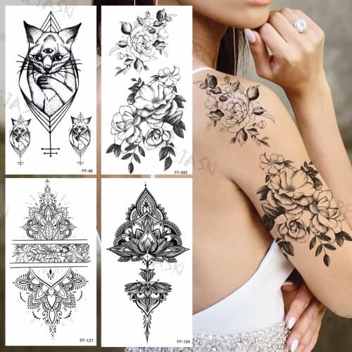 Cluster Temporary Tattoos For Women Girls Realistic Kitten Henna Waterproof Fake Tattoo Sticker Charming Creative Back Arm Tatoo