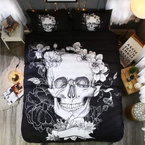 Fanaijia Skull Bedding Set 3d Black and White Era Skull Print Duvet Cover Set with Pillowcase 3pcs Queen Size Bed Line
