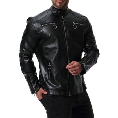 Cool Mens Black PU Leather Motor Biker Jacket Stand Collar Big Size Coat Outwear Size M-5XL C9