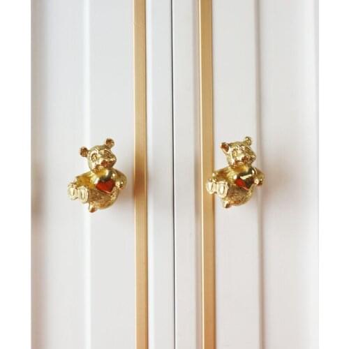 Brass Furniture Drawer Door Pull Knob Cartoon Cute Children Kids Room Bear Wardrobe Dresser Closet Cabinet Metal Luxury Handle