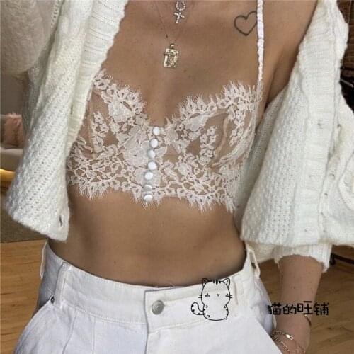Summer Sexy White Lace Spaghetti Top Underwear Party Cropped Tank Top Sleeveless Shirts Vest Tee Shirt Femme Cami Tops Beach