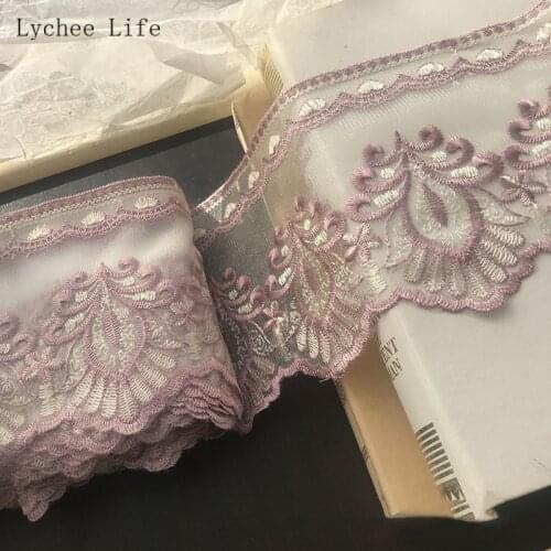 Lychee Life Purple Color Flower Lace Ribbon Trim Dress Embroidery Lace Trimming Diy Sewing Accessories