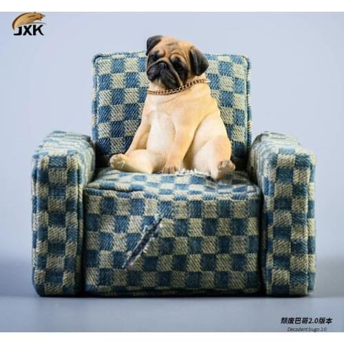 JXK 1:6 Scale Animal Model Pug2.0 Decadent Pug Dog Model with Sofa for 12'' Action Figure Accessory Home Decoration