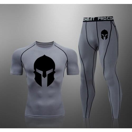 Mens Compression Running High-Quality Suit Bottoming Shirt Short-Sleeve Spartan Sports Tights Youth Track And Field 2-Piece Set