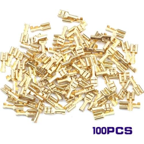 100Pcs 2.8/4.8/6.3mm Female Crimp Terminal Connector Set Gold Brass Car Speaker Electric Wire Connectors