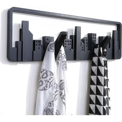 Wall Hanger Mount Multipurpose Hook Sturdy Storage Durable Cityscape Art Clothes Hanger Decor Pastoral Style Black Coat Hanger