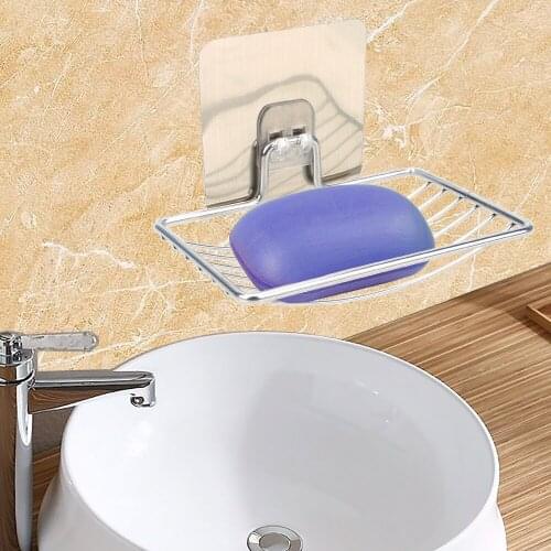 Bathroom Storage Stainless Steel Wall Storage Rack Holder Soap Rack Bathroom Tray Accessories Self Adhesive Steel Soap Dish