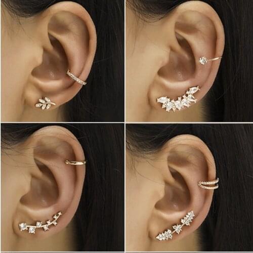 New star ear clip leaf flower sunflower geometric pearl zircon no pierced earrings set gift