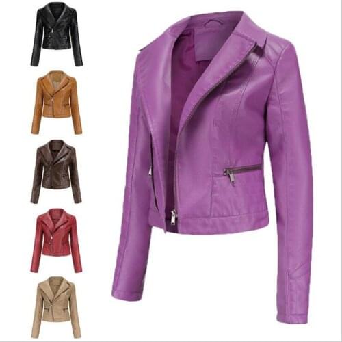 2021 New Ladies Wash PU Leather Fashion Lapel Spring And Autumn Coat Women European And American Women