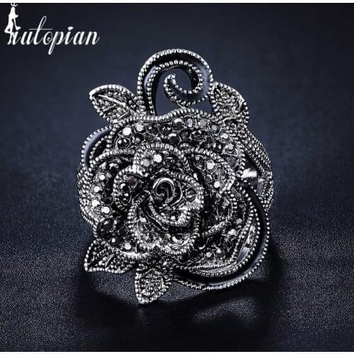 Iutopian Brand New Arrival Retro Crystal Jewelry Anti Allergy Big Flower Shape Elegant Vintage Rings For Women #RB3999