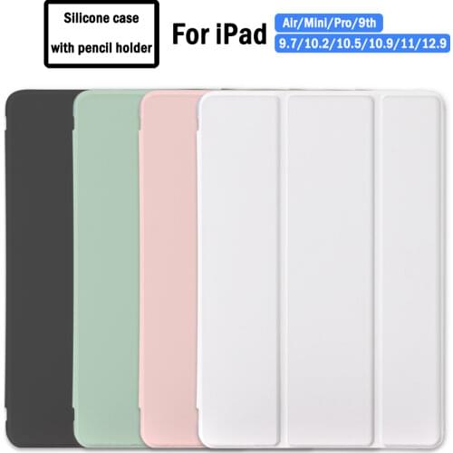 Solid Color for iPad Case Air 4 Pro 12.9 With Pencil Holder Air 2 10.2 8th 7th 6th 11 Pro 2020 Mini 5 6th 5th Cover 10.5 Funda