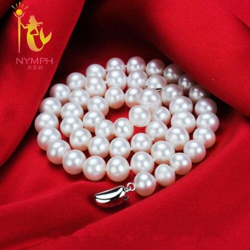 [NYMPH] Pearl Jewerly Natural Freshwater Pearl Necklace Choker Necklace White Round Pearl Fine Jewelry 45cm For WomenT026