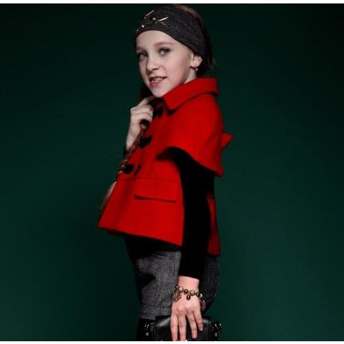 Girls Coat Warm Wool Bowknot Trench Coat Girls Wool Coats Outerwear Double Breasted Winter Princess Solid Wool 4-10Y 4C0574