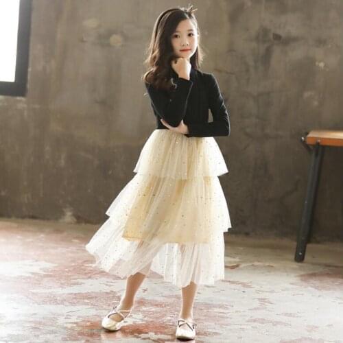 Teenage Girls Dress Sparkle Tulle Girls Party Tutu Dresses Children Long Sleeve Fall Dress Children Clothing 6 8 10 12 14 16Year