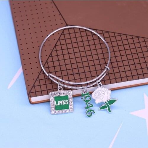 Drop Ship White Rose Flower The Links Incorporated 1946 Bangles Sorority Bracelets Women Jewelry
