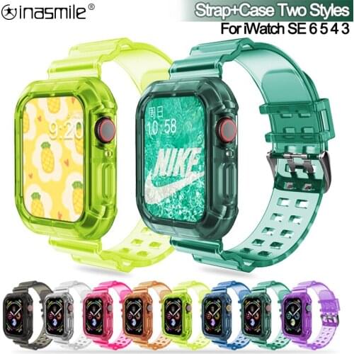 Newest Clear band+Case for iwatch Series SE 6 5 4 44mm 42mm Silicone Sport strap for Apple Watch 3 2 1 38mm 40mm watch Bracelet