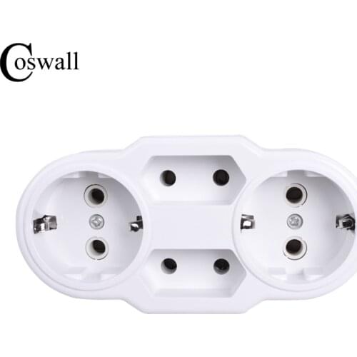 Coswall European Type Conversion Plug 1 TO 4 Way EU Standard Power Adapter Socket 16A Travel Plugs AC 110~250V