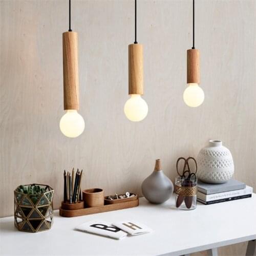 Modern Wooden Long Barrel Pendant Lights Single Head Restaurant Living Room Lighting Bedroom Table Hanging Lamps Deco Fixtures