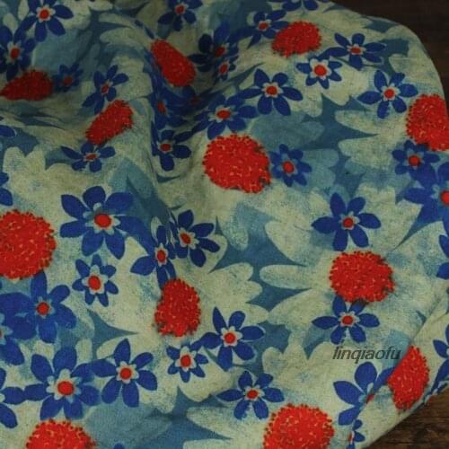 Pure linen printed fabric, shirt robe dress linen clothing fabric