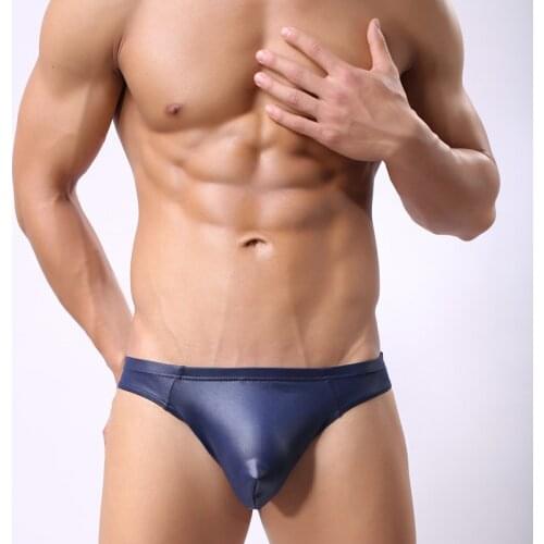European and American Mens Sexy Briefs Sexy Low Waist Panties Passion Performance Patent Leather Briefs Not Real Leather