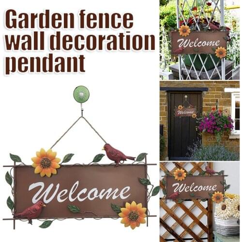 Tuin Decoratie Metal Welcome Sign with Sunflower & Bird Decor Vintage Wall Hanging Gates Plaque Garden Ornament для сада