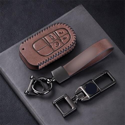 Top Layer Leather Car Key Cover Case Fob For Jeep Grand Cherokee Chrysler 300 200 Dodge Journey Challenger Charger Car Styling