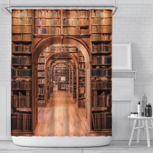 Vintage Library Books Photo Shower Curtain Magic Bookshelf Printing Bathroom Decor Curtains Set Waterproof Fabric With Hooks