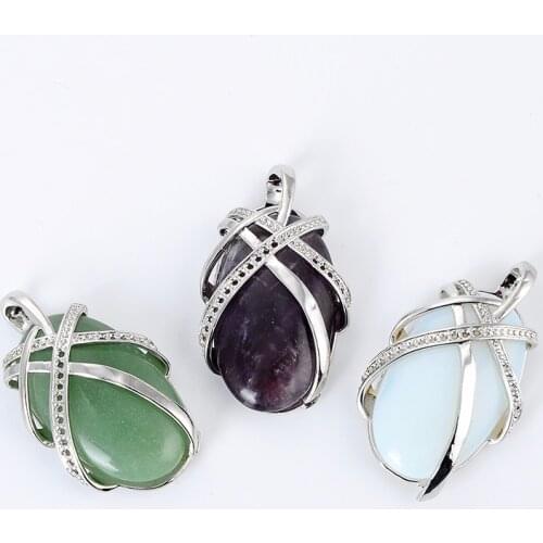 New 1pc Chic Natural Stone Amethysts Opal Green Aventurine Quartz Oval Bead Pendant for Women necklace Choker Jewelry