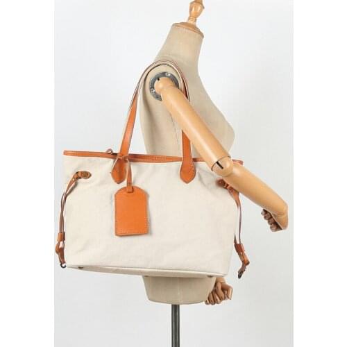 Women Bag Retro Canvas Shoulder Bag European American Style Large Capacity Shopper Tote Solid Color Daily Lady Leather Handbags