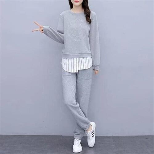 Womens Tracksuits 2 Piece Set Summmer Autumn Oversize Sweatshirt + pantSweat Set Two Piece Outfit Solid Color Sets