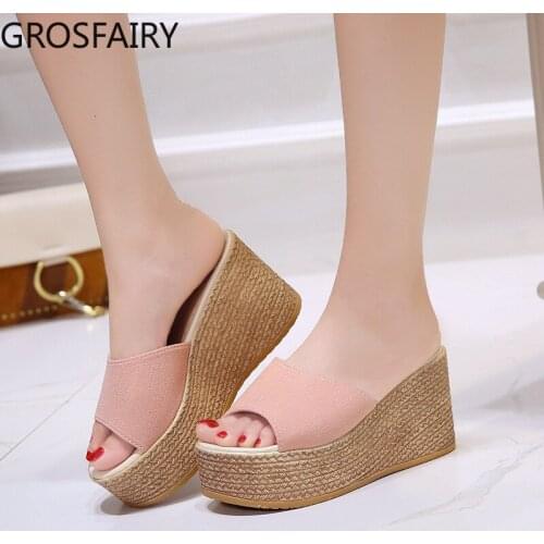 Womens Slippers, Sponge Cake with Sandals and Slippers, Wedges with Thick-soled Open-toe Lightweight Fish Mouth Shoes
