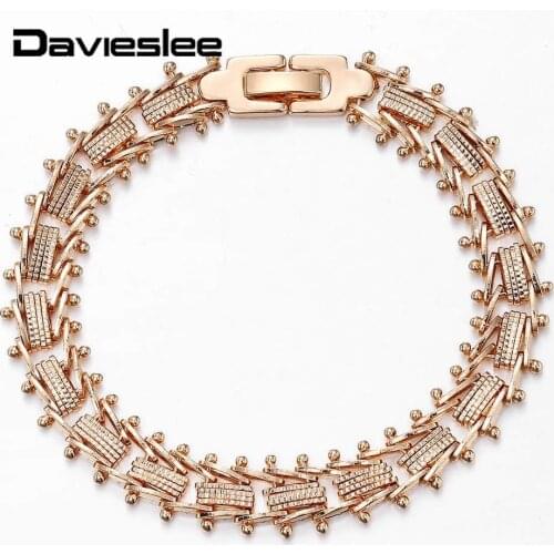 Davieslee Bracelet For Women Girls 585 Rose Gold Geometric Spicate Chain Strand Hot Party Wedding Gift Fashion Jewelry DCB21