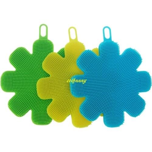 10pcs/lot Free Shipping Silicone Dish Bowl Cleaning Brushes Scouring Pad Pot Pan Wash Brushes Cleaner Kitchen tools
