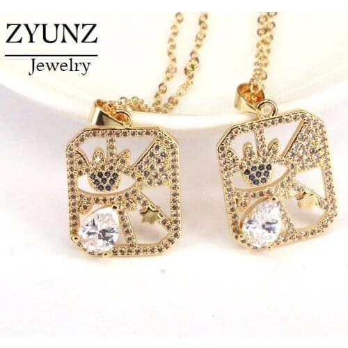 5PCS, Hollow Out Micro Pave CZ Geometric Pendant Necklace