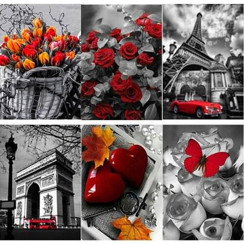 5D DIY Diamond Painting Full Square Round Drill Street View Diamond Embroidery Rose Flower Cross Stitch Crafts Home Decor Gift