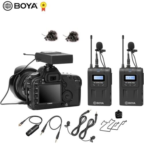 BOYA BY-WM8 Pro-K2 UHF Dual-Channel Lavalier Wireless Microphone System with LCD Screen for Canon Nikon DSLR Camera Camcorder