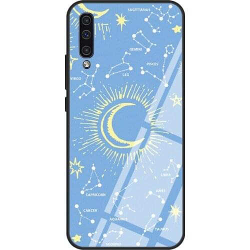 Hannah Meloche Celestial Mosaic Moon Case For Samsung A72 A71 A51 A31 A40 A50 A70 A20e A21S A12 A32 A52 Tempered Glass Cover