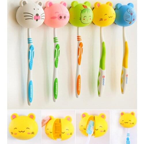 Cute Various Cartoon Animal Head Toothbrush Holders With Wall Suction Cups Creative Toothbrush Holders Punch Free Storage Rack