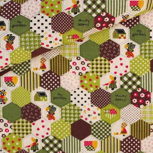 Cotton Linen Fabric for handmad, bed, bag, curtain Sewing - My Garden - Girl / Flower - Green (LF175)