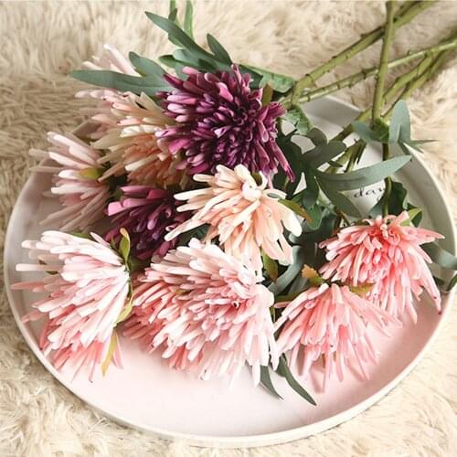 2 Head Artificial Real Touch Cloth Crab Claw Chrysanthemum Home Decoration Fake Flower Wedding Hand Holding Flower Wall Decora